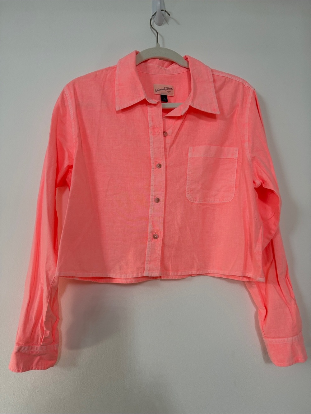 Market & Spruce Neon Coral Crop Button-Down Shirt